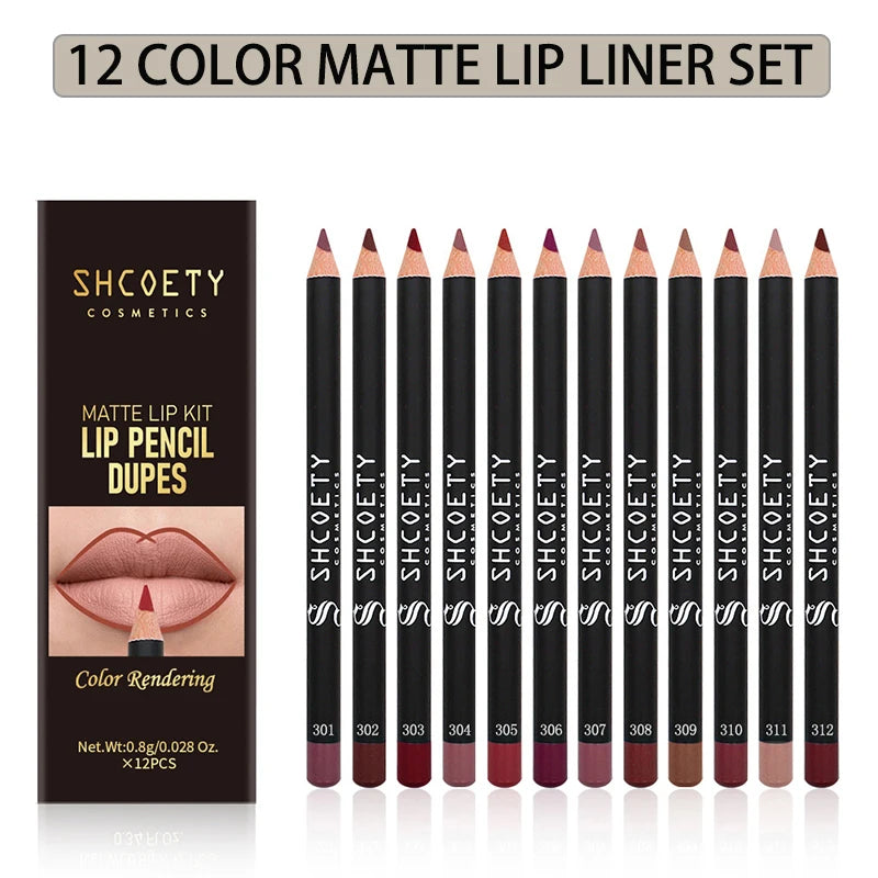 Shcoety 12pcs Matte Lipstick Lip Liner Set