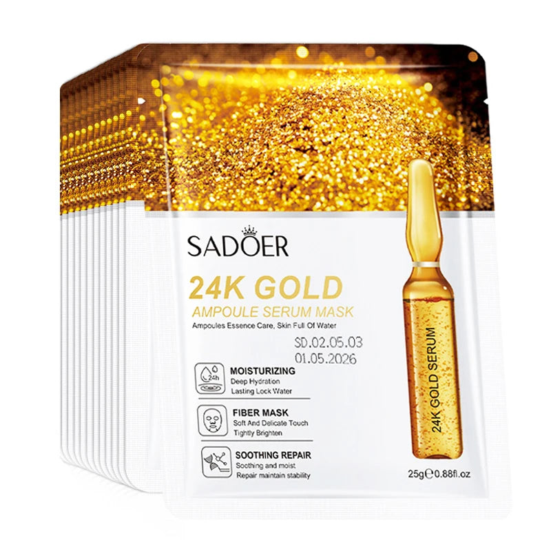 10pcs SADOER 24K Gold Vitamin C Hyaluronic Acid Face Mask