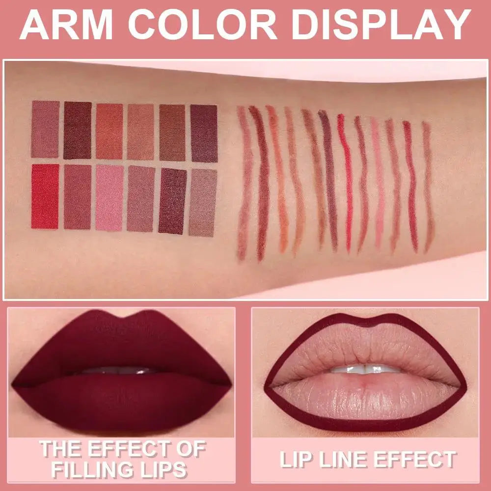 Dunuf 6pcs Matte Lip Liner Set Nude Brown Rose Red