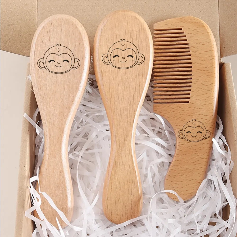 3pcs Set Engraving Panda Baby Comb Brush Set