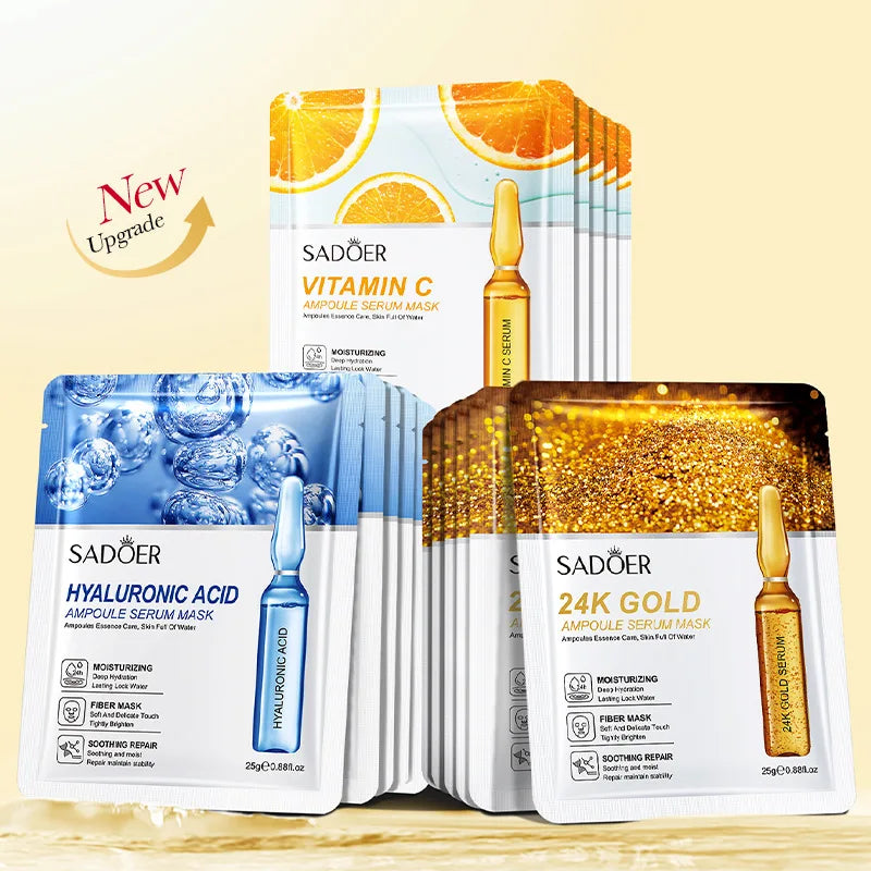 10pcs SADOER 24K Gold Vitamin C Hyaluronic Acid Face Mask