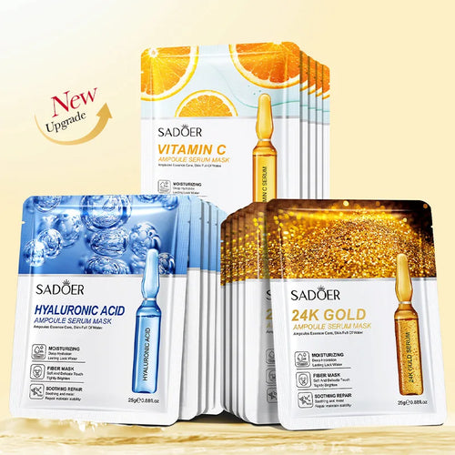 10pcs SADOER 24K Gold Vitamin C Hyaluronic Acid Face Mask