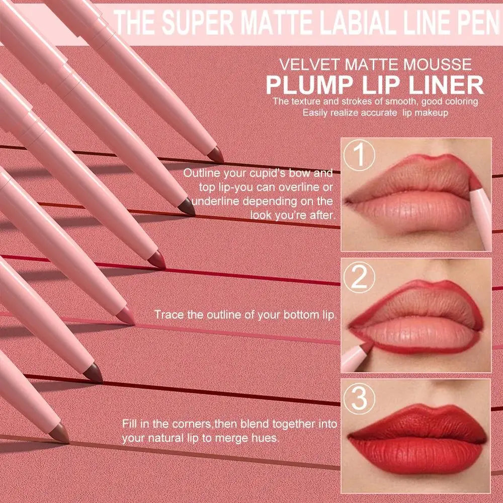 Dunuf 6pcs Matte Lip Liner Set Nude Brown Rose Red