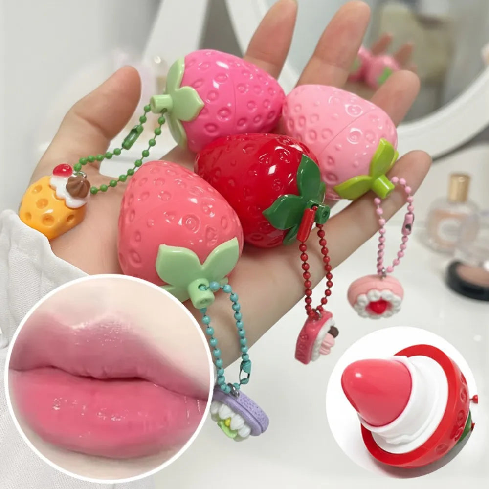 4-Color Random Hair Strawberry Warm Moisturizing Lip balm