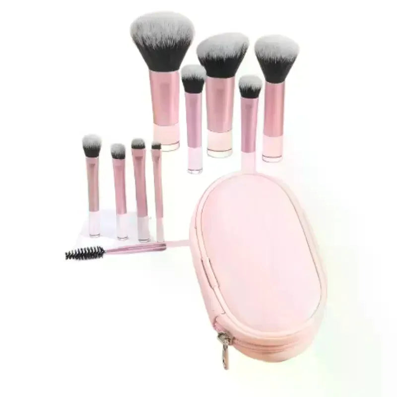 10pcs Short Handle Portable Makeup Brush Set With Storage Bag Travel