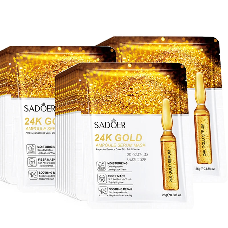 10pcs SADOER 24K Gold Vitamin C Hyaluronic Acid Face Mask
