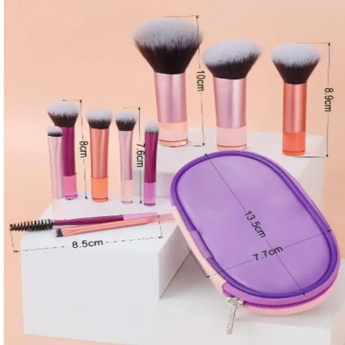 10pcs Short Handle Portable Makeup Brush Set With Storage Bag Travel