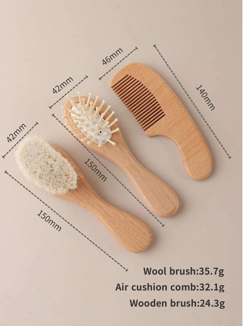 3pcs Set Engraving Panda Baby Comb Brush Set