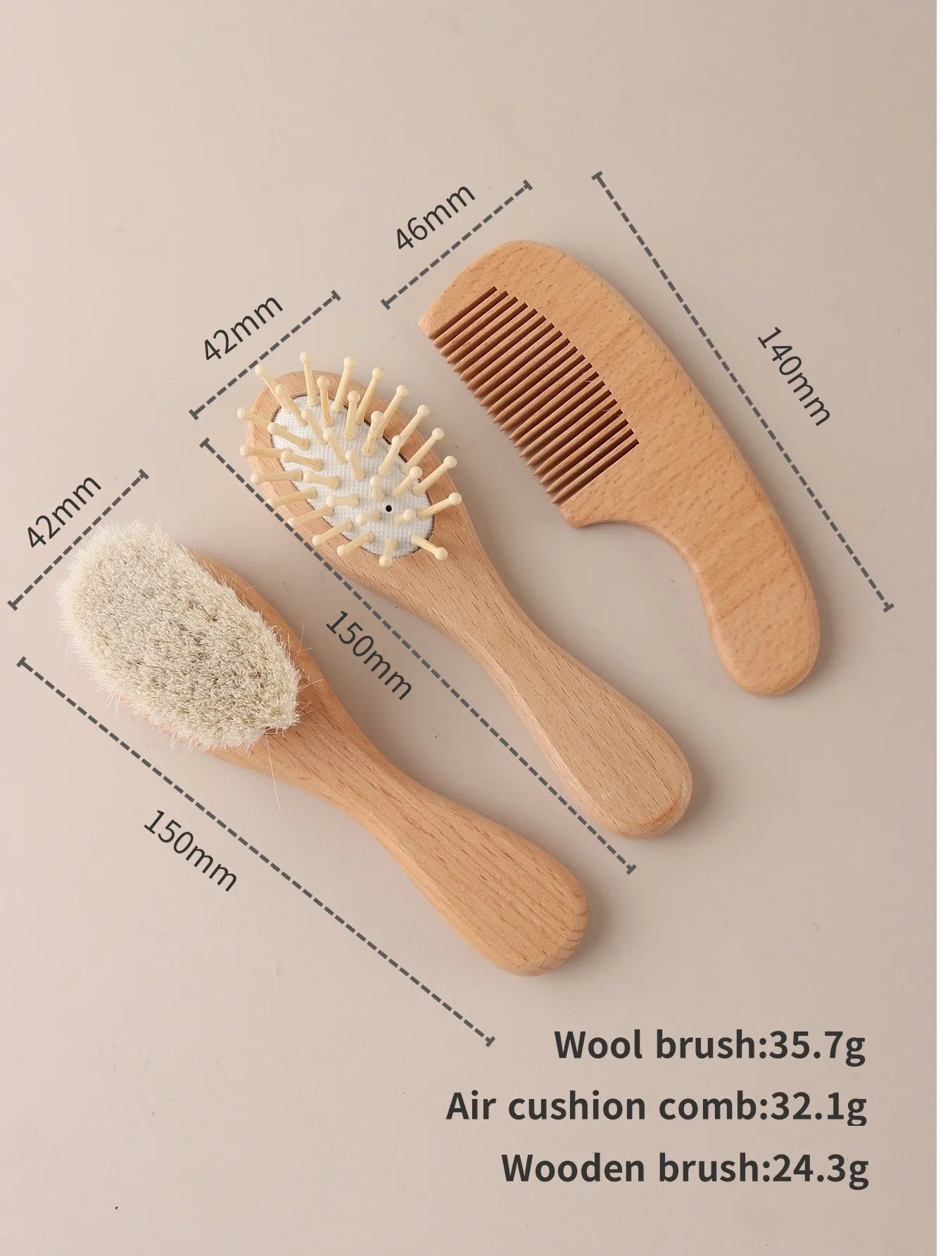 3pcs Set Engraving Panda Baby Comb Brush Set