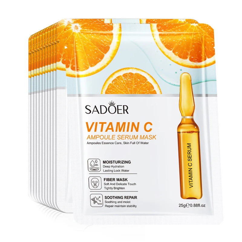 10pcs SADOER 24K Gold Vitamin C Hyaluronic Acid Face Mask