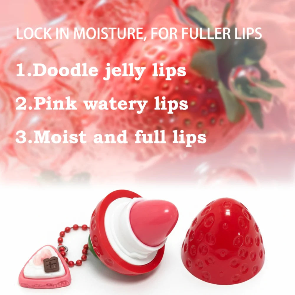 4-Color Random Hair Strawberry Warm Moisturizing Lip balm