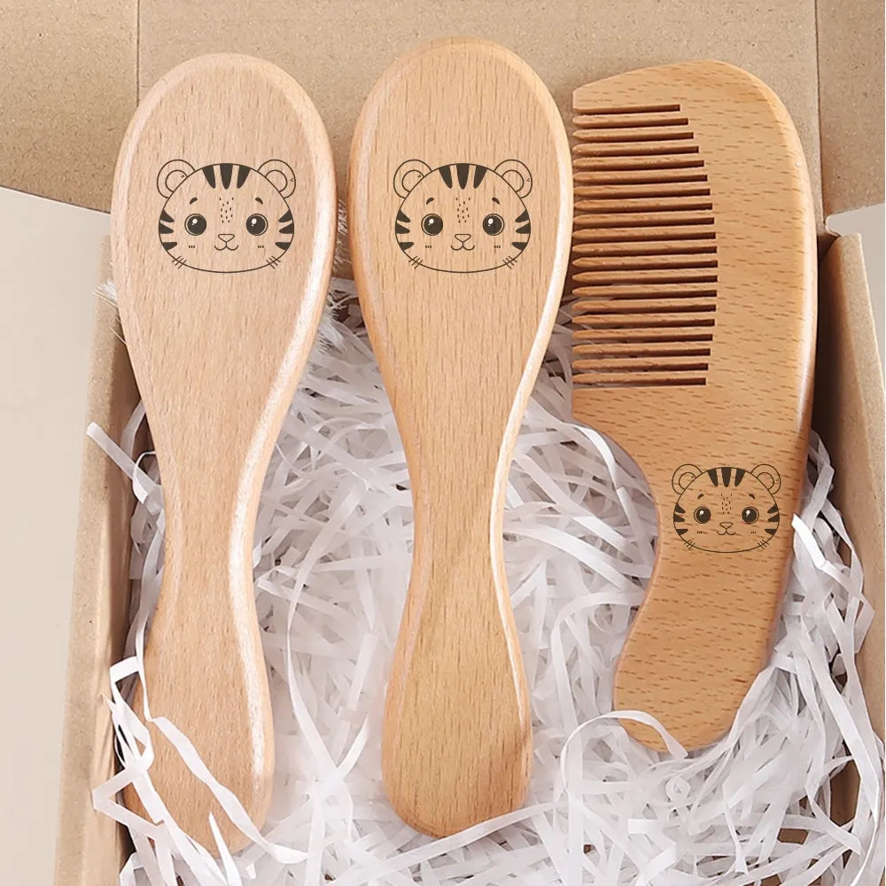 3pcs Set Engraving Panda Baby Comb Brush Set