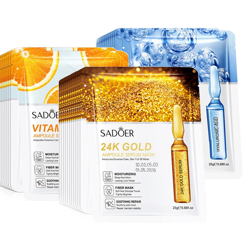 10pcs SADOER 24K Gold Vitamin C Hyaluronic Acid Face Mask