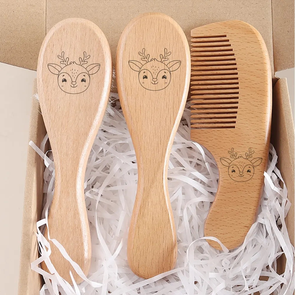 3pcs Set Engraving Panda Baby Comb Brush Set