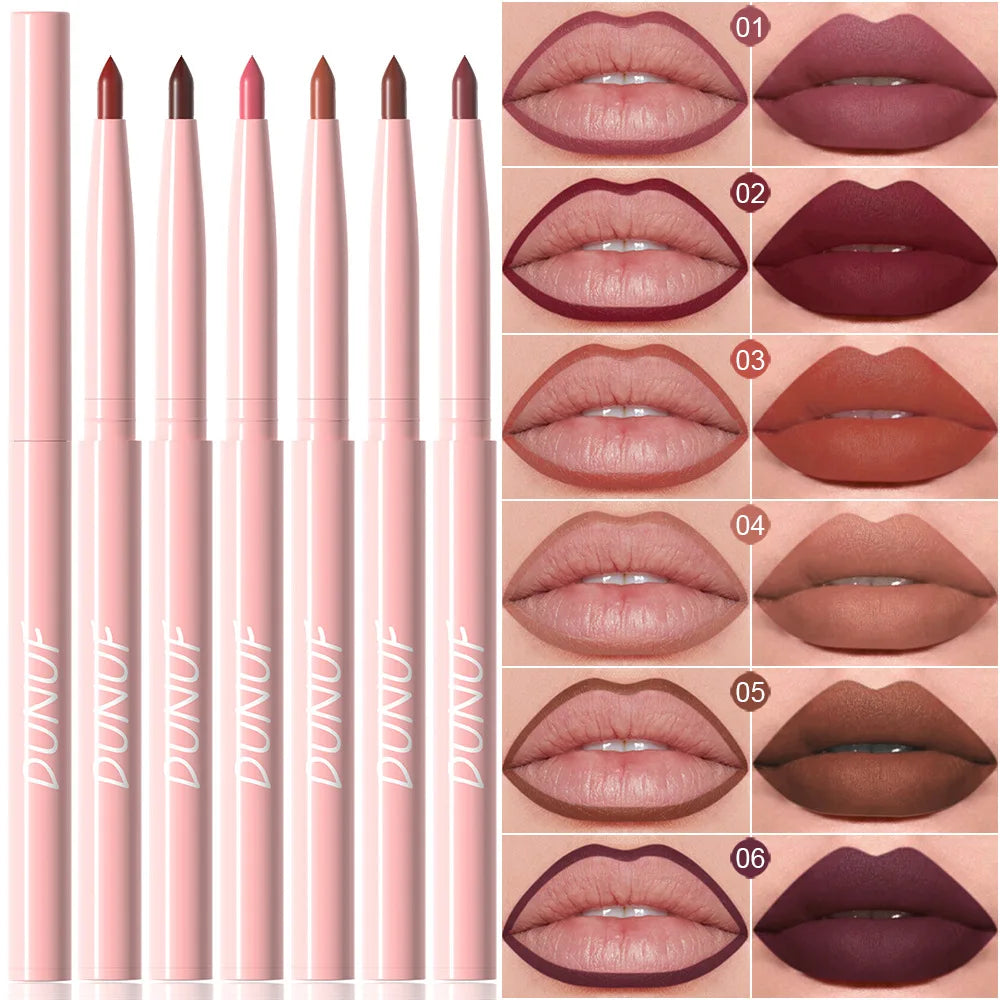 Dunuf 6pcs Matte Lip Liner Set Nude Brown Rose Red