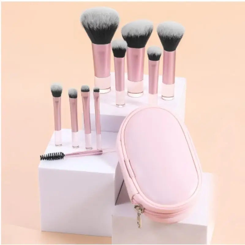 10pcs Short Handle Portable Makeup Brush Set With Storage Bag Travel