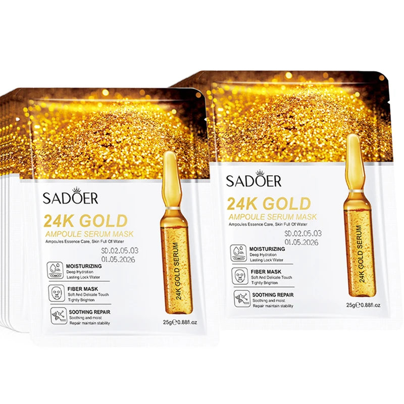10pcs SADOER 24K Gold Vitamin C Hyaluronic Acid Face Mask