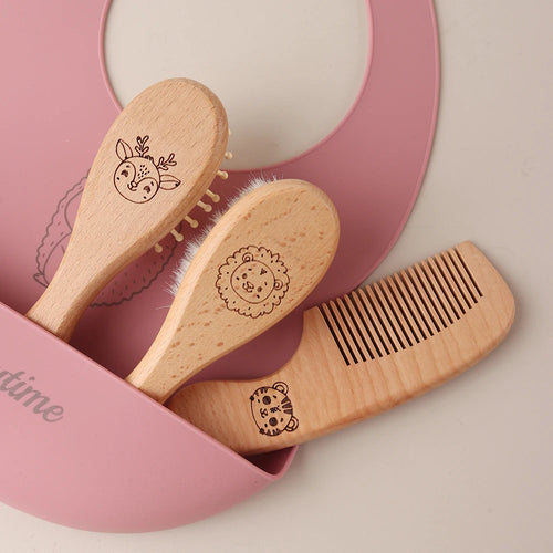 3pcs Set Engraving Panda Baby Comb Brush Set