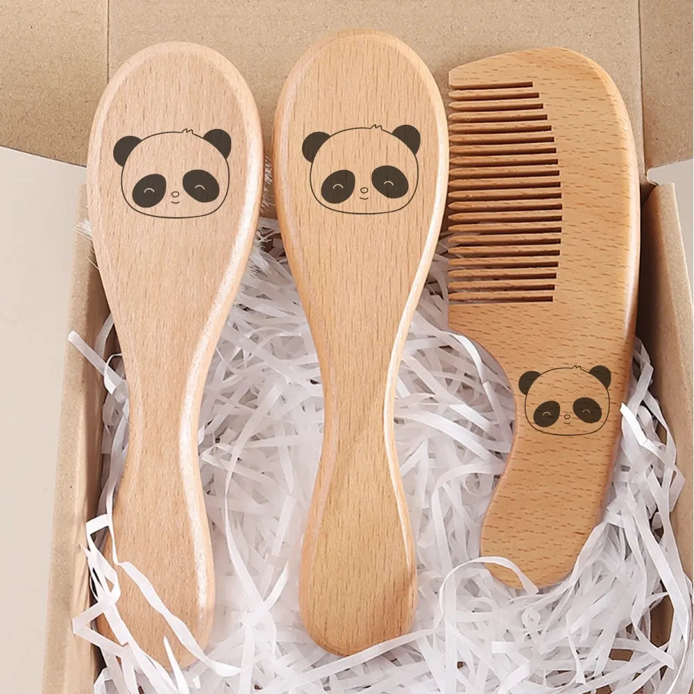 3pcs Set Engraving Panda Baby Comb Brush Set