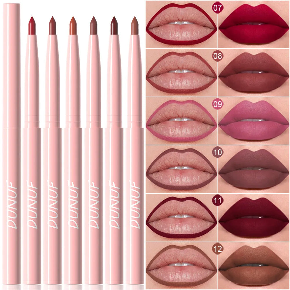 Dunuf 6pcs Matte Lip Liner Set Nude Brown Rose Red