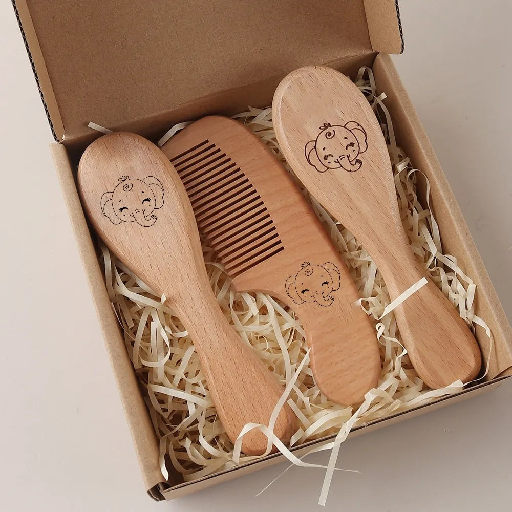 3pcs Set Engraving Panda Baby Comb Brush Set