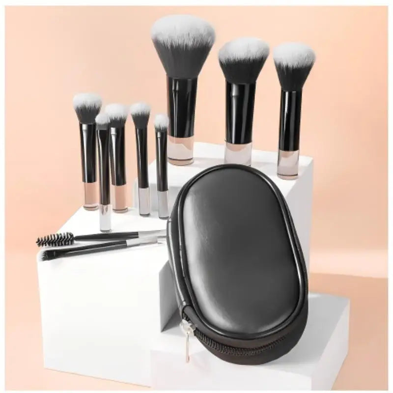 10pcs Short Handle Portable Makeup Brush Set With Storage Bag Travel