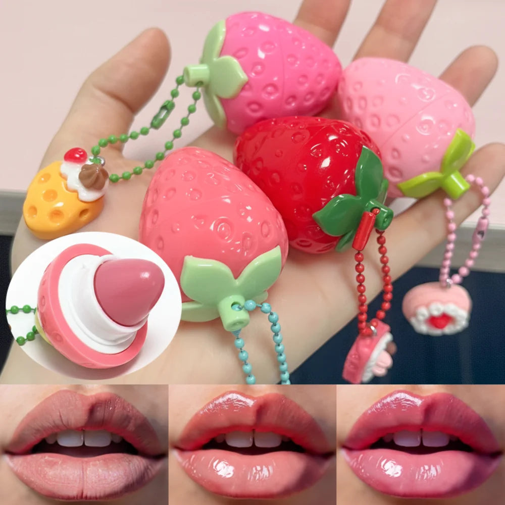 4-Color Random Hair Strawberry Warm Moisturizing Lip balm