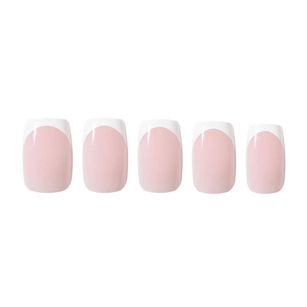 GlimmerPop nailist press on nails in delicate pink with white tips for stylish manicures